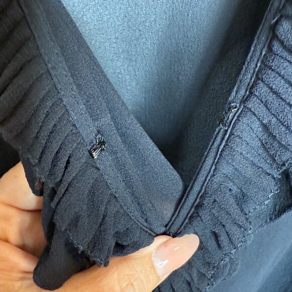 DKNY Black Silk Ruffle Front Blouse Size 6 Sheer Long Sleeve Top - Picture 11 of 12